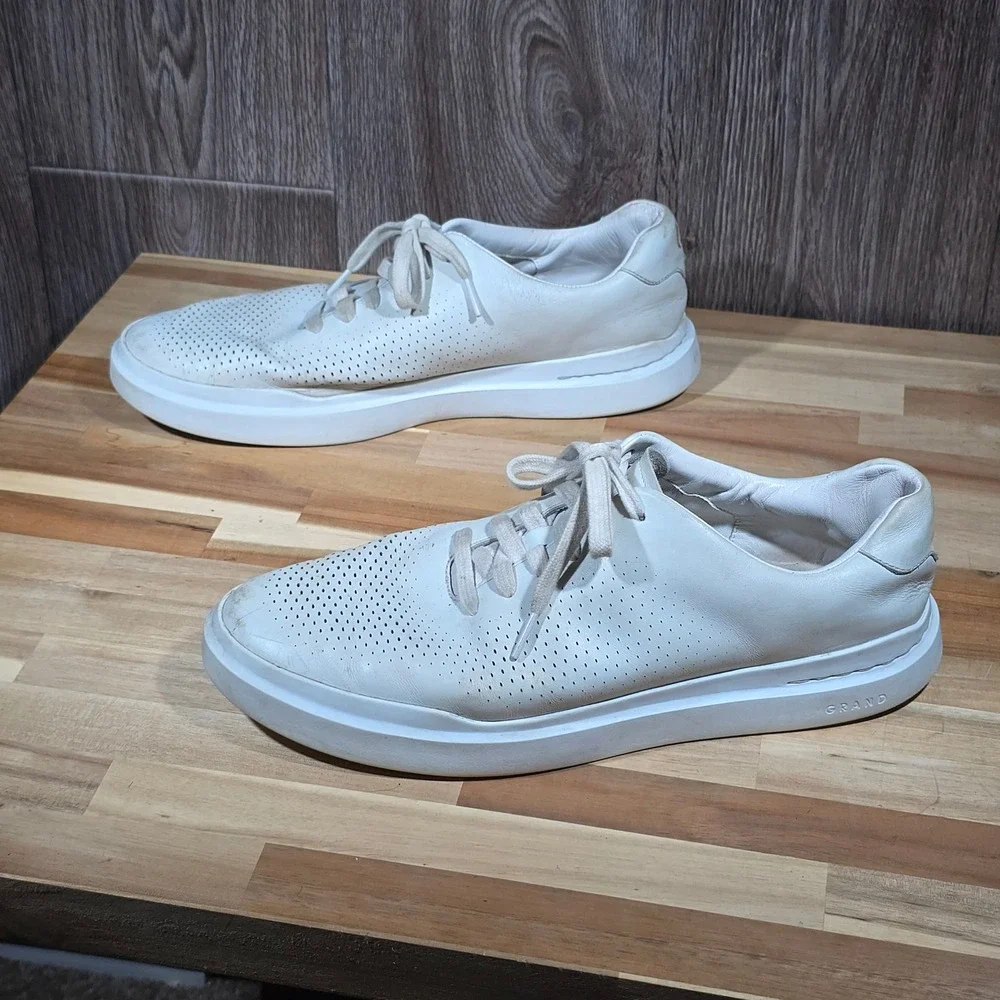 Cole Haan Grand Series Laser Perforated Leather Sneakers 12M White Mens‎